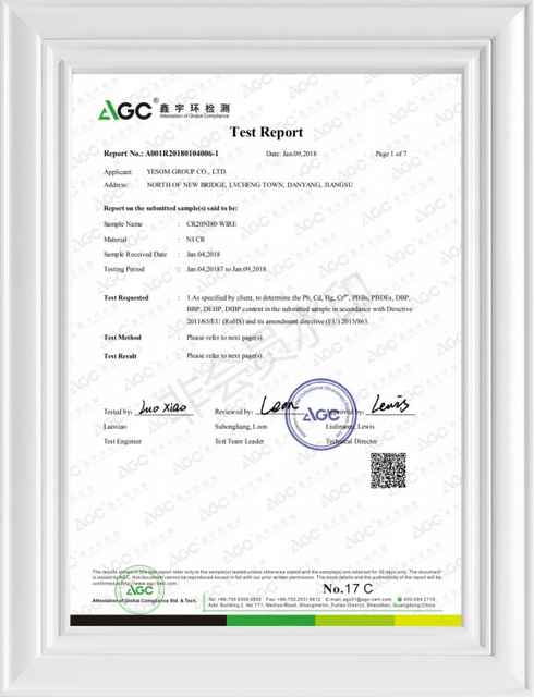 NiCr CuNi Nickel Alloy Test Report